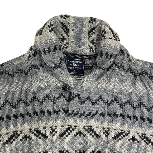 Abercrombie & Fitch Fair Isle Shawl Collar Pullover Chunky Grandpa Sweater Sz M - Picture 2 of 9